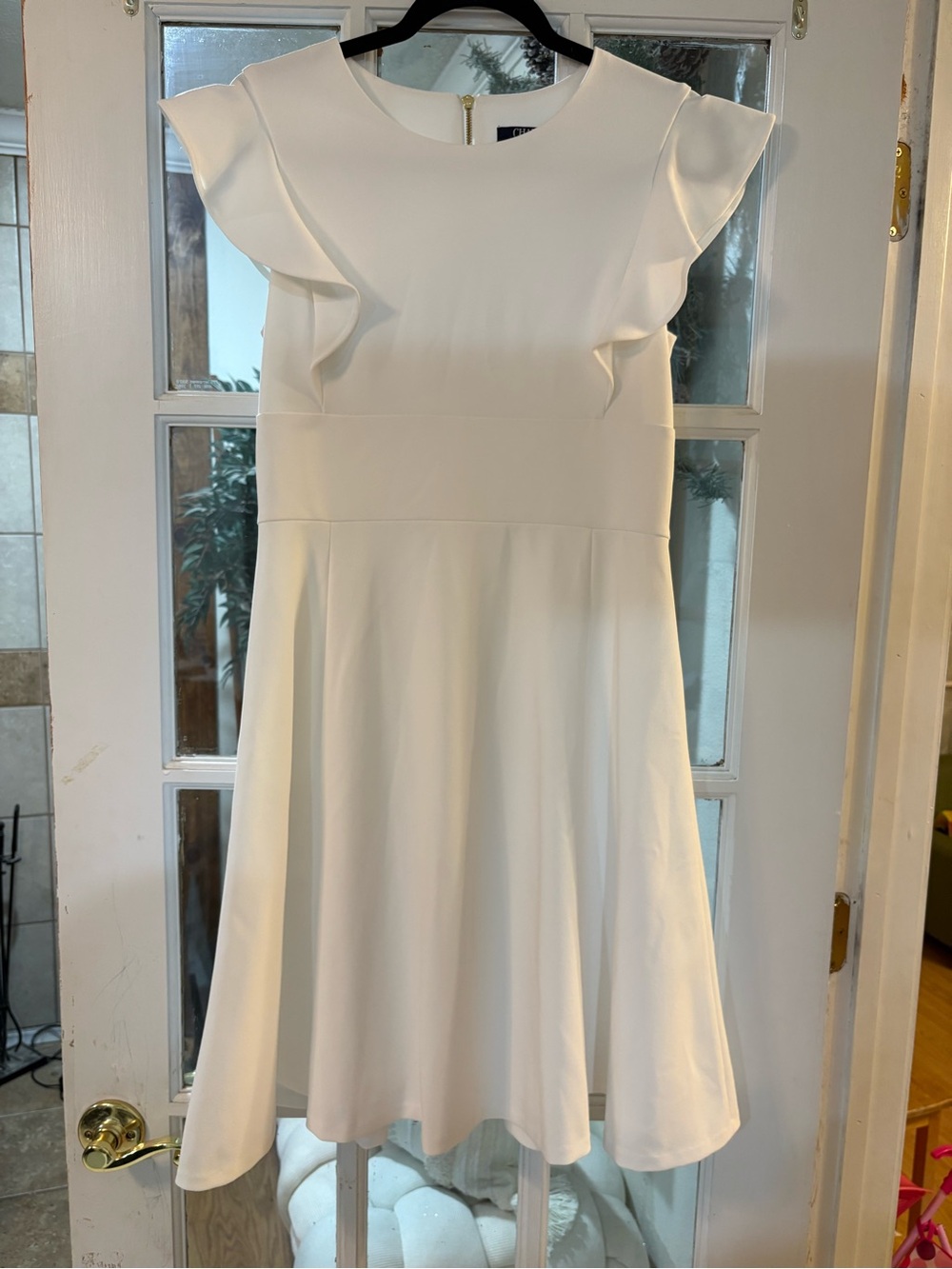 Chaps Ralph Lauren White Ruffle Sleeve Fit & Flare Dress Size 8 - Picture 3 of 9